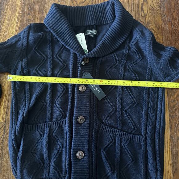 New Liverpool Mens Medium Cable Shawl Collar Cardigan Fisherman Navy Sweater - Picture 11 of 16